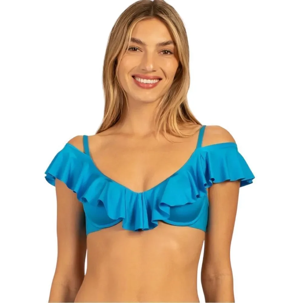 Trina Turk 3 Piece Bikini With REVERSIBLE High Waist Bottom Ruffle Top